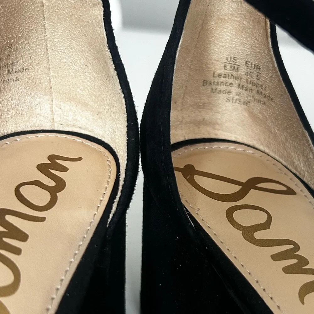 Sam Edelman 6 1/2 Suede Susie Black Ankle Strap Block Heels - Picture 3 of 7